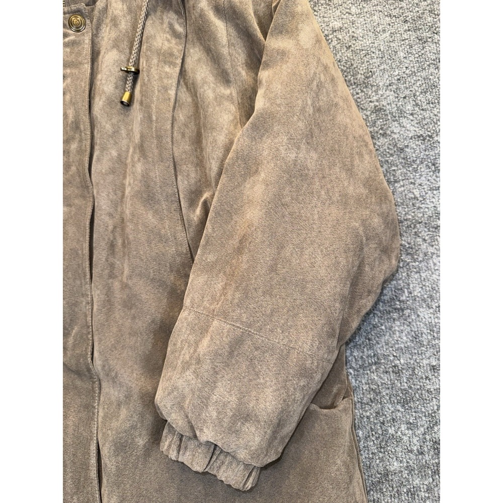 Worthington Brown Faux Suede Coat Women's Size Medium Fur Hood Parka - Picture 2 of 13